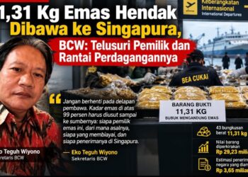 11,31 Kg Emas Hendak Dibawa ke Singapura, BCW: Telusuri Siapa Pemilik Emasnya