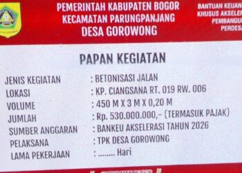 Desa Gorowong Laksanakan Betonisasi Jalan Kampung Ciawian, Anggaran Rp529,2 Juta Bersumber dari Bankeu Akselerasi 2026